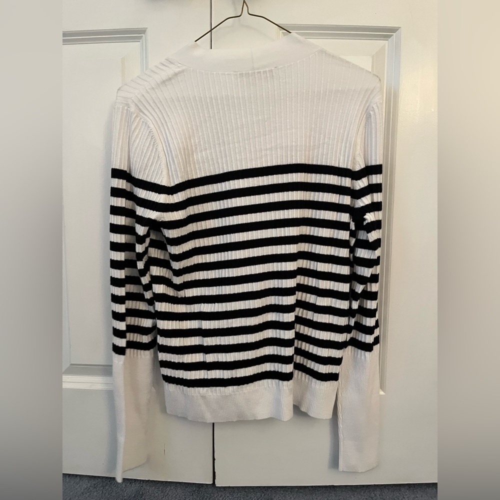 LOFT Striped Ribbed V-Neck Cardigan - Picture 3 of 6